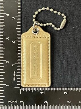 Coach Gold Leather Hang Tag with Silver Ball Chain